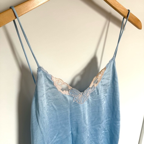 Vintage 80s Light Baby Blue Satin Lace Nightgown Lingerie Mini Slip Dress - Picture 3 of 7